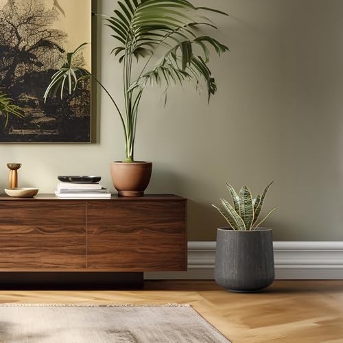 Image of Kante Accent Round Curved Vintage BRN Concrete Planter 13 inch Dia, Outdoor | Rubber Plug for Indoor, Drainage for Garden, All-Weather Cement Flower Pot, Handcrafted, Anti-Frost & UV, Modern Home Decor