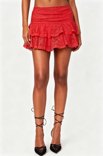 Image of Womens Y2k Ruffle Bloomer Short Lolita Layered Lace Mini Skirt