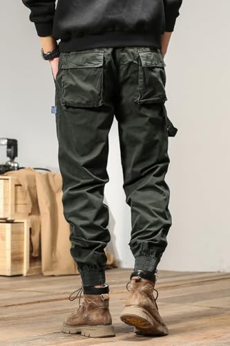 G-STONE Men Cargo Pants with Zipper Multi Pockets Leisure Loose Long Trousers Button Relaxed Casual Outdoors Sport Trouser4