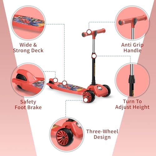 Image of Kuber Industries Marvel Black Panther Plastic Foldable 3-Wheel Kick Skating Cycle for for 3+ Years Kids | Skate Scooter Capacity Upto 45 Kgs | 4-Level Adjustable Height Skating Scooter | Black (Red)
