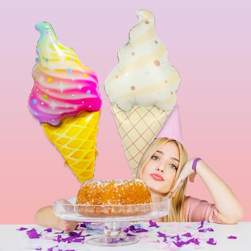 Image of Rozi Decoration Rainbow Ice Cream Shape Foil Balloon 27 Inch for Birthday Parties Decoration, Cone Style Balloon for Kids, Ice Cream Theme Party and Summer Decor (Multicolor Design) Pack of 1 Pcs