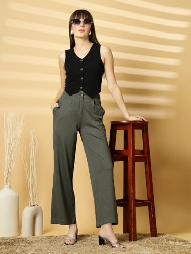 Image of OOMPH! Women's Straight Fit Mid Rise Korean Trousers|Trouser Pants for Women|Elegant Workwear for Office, College & Events|Trousers for Woman