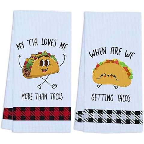 Greatingreat Taco Towels Funny Kitchen Towels Waffle Soft Cute Kitchen Dish Hand Towels Taco Lovers Absorbent Barhtoom Taco Decor Bath Towels Housewarming Gift Set of 2 Cover