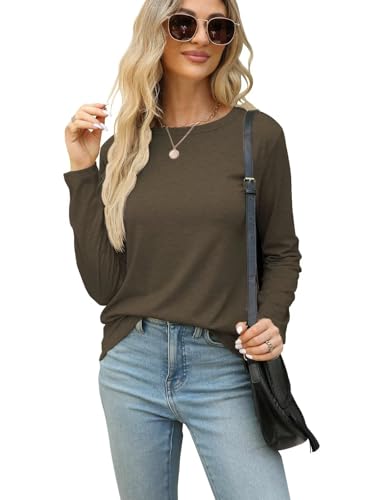 Image of Gihgoew 2 Pack Womens Tops Crewneck Soft Long Sleeve Shirts Fall Clothes Casual Tshirts Basic Tee