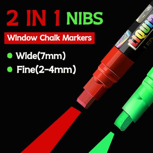 OLINGYOU Window Chalk Markers for Cars Glass Washable, 8 Colors Liquid Chalk Marker Pens with 7mm 2 in 1 Nib Wide Tips, Big Chalkboard Markers Car Window pens — view 6