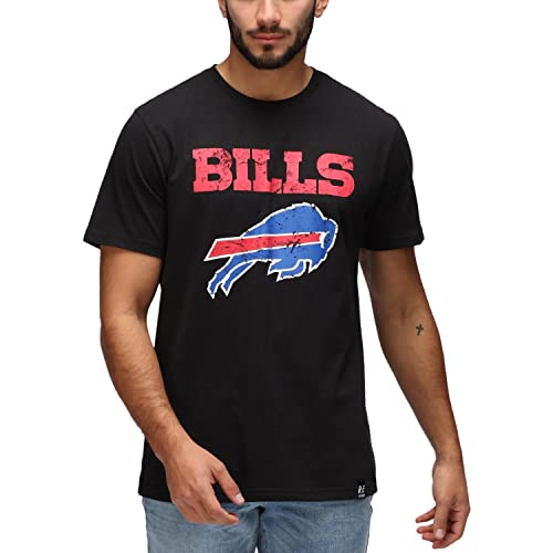 Recovered NFL Cotton Men's T-Shirt - Buffalo Bills American Football T-Shirts - Fan Shirt Team Logo Sports, Gym Comfort Garments Crew Neck Short Sleeves Officially Licensed Black -L