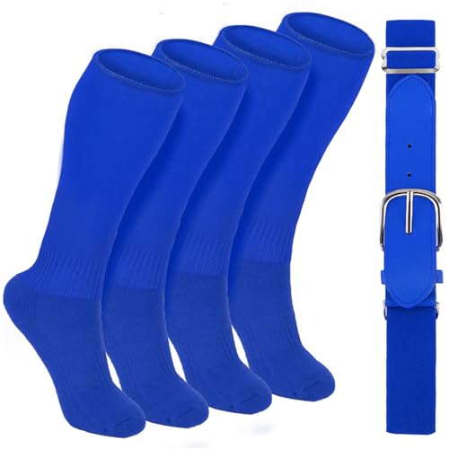 Age 10 Above Double Baseball Socks and Belt Combo Set Softball Socks and Elastic Waist Belt for Boys Girls (Multi-colored)