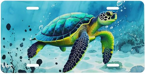 Placa de matrícula de metal para coche estilo playero tortuga marina para viajes de verano
