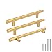 Goldenwarm 15pcs Brushed Brass Cabinet Cupboard Drawer Door Handle Pull Knob LS201GD128 for Furniture Kitchen Hardware 5in Hole Center 7-1/2in Overall Length