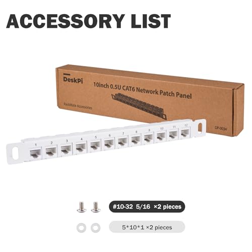 Image of GeeekPi 12 Port Patch Panel, 10inch 0.5U CAT6 Network Patch Panel for DeskPi RackMate T1 /T0 /T2 /T1 Plus /T0 Plus /TL1 and 10 Inch Server Rack /Network Cabinet