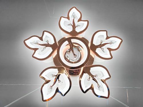 Image of swanart LumiLeaf Crystal Chandelier: Modern Rose Gold Ceiling Light with Dimmable 3-Color LEDs, Remote Control, Elegant Leaf Design for Dining Room, Living Room, Bedroom, Hallway