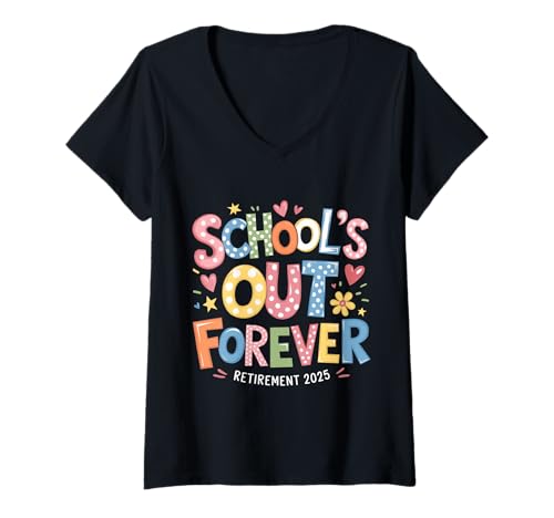 Donna School's Out Forever Retirement 2025 Divertente Groovy in pensione Maglietta con Collo a V