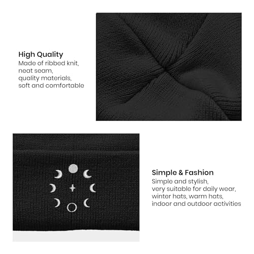 Image of Embroidery Goth Beanie Knit Hats for Men & Women, Embroidery Winter Hats Skull Cap