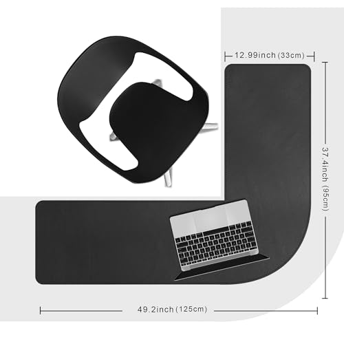 Image of Chihein L-Shaped Desk Pad, Corner Desk Mat (37.4 inch+ 49.2 inch) x 12.99 inch, Computer Office Mouse pad Writing Table Pad for Home Office - Black /Gray