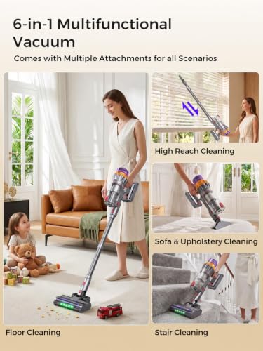 Image of Cordless Stick Vacuum Cleaner, 600W 55Kpa 70Mins for Home, Pet Hair, Carpet