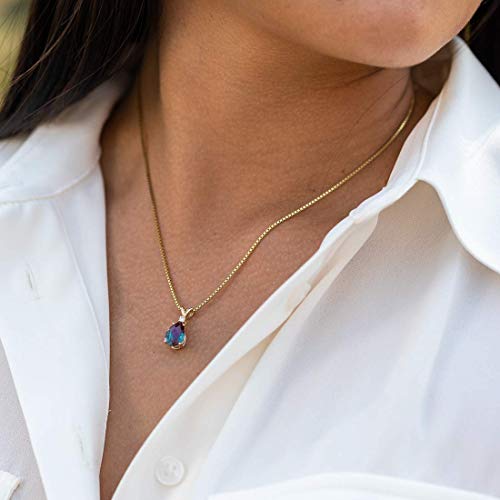 Peora Created Alexandrite With Genuine Diamond Pendant For Women 14K Yellow Gold, 2.55 Carats Total, Color-Changing Pear Shape #TOP4