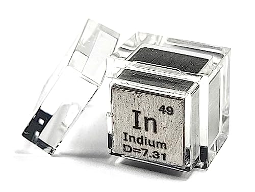 Image of 0.39 inch 10mm Soft Indium Metal Cube in up to 99.9% Pure Periodic Table Element Engraved Density Collection Science Education Display Block Cube + Acrylic Case Box - 1PC