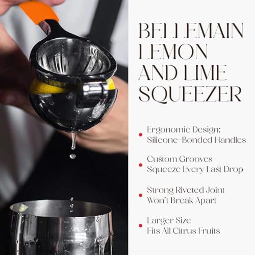 Image of Bellemain Citrus Juicer | Metal Lemon Squeezer | Lime and Lemon Juicer Stainless Steel with Silicone Handles | Manual Juicer, Citrus Squeezer, Hand Held Juicer | Bar Juicer for Bartender (Orange)
