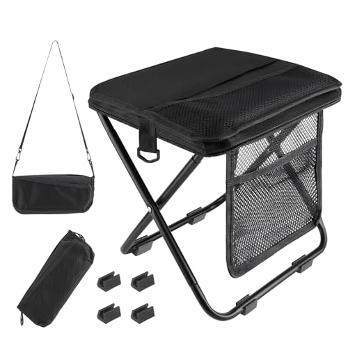 Zghncslong Extra Large Foldable Backpack Stool with 3 Storage Pockets Ideal for Camping Hiking Outdoor Activities and Events Maximum Weight Capacity 300 lbs (Black)