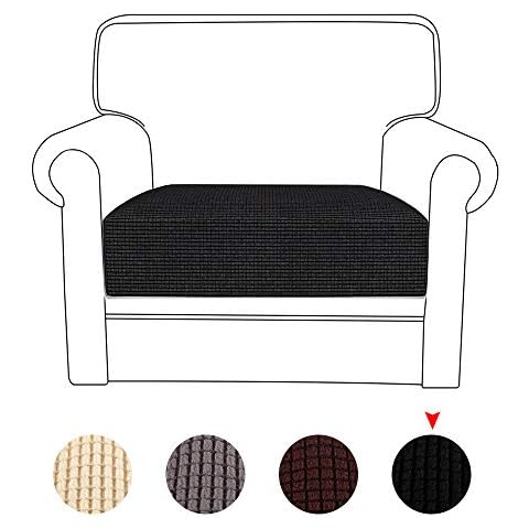 Sofa Cushion Cover High Strech Universal Sofa Slipcovers 1/2/3 Seaters Couch Furniture Protector Small Check Knitted Jacquard Soft Armchair Slipcover for Living Room Non- Slip (Black, 1 Seater) Cover