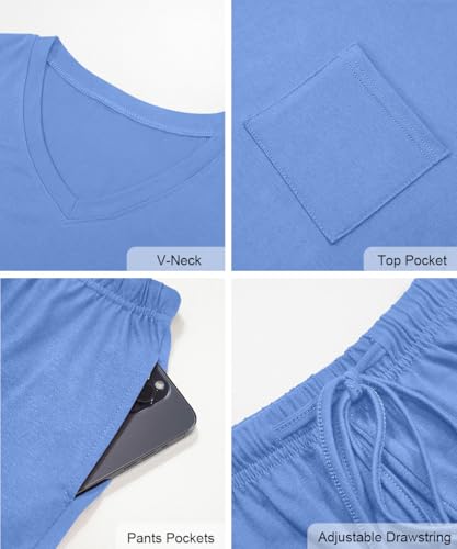 Image of RUBZOOF Women's Short Sleeve Pajama Sets with Pockets Casual V Neck 2 Piece Lounge Sets S-3XL