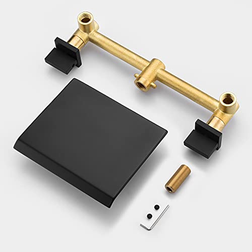 Sumerain S2150W-MB Matte Black Wall Mount Bathtub Faucet Waterfall Tub Filler Two Handles High Flow Rate thumb #4