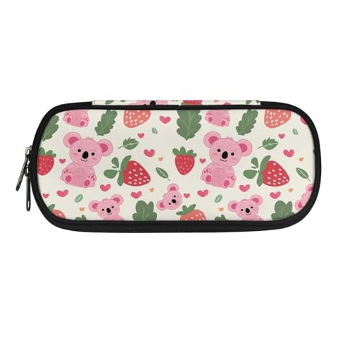 Image of Pink Koala Strawberry Pencil Case Organizer Aesthetic Pencil Bags with Zipper Lightweight Pencil Pouch for Supplies Storage Back to School