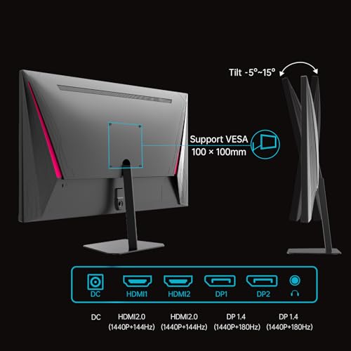 Image of KTC 24 Inch 180Hz Gaming Monitor, 2K QHD Fast IPS PC Gaming Monitor, 1440p 1ms Computer Monitor 144Hz, G-Sync and FreeSync Compatibility, HDR Support, HDMI Displayport, VESA, Q24T09