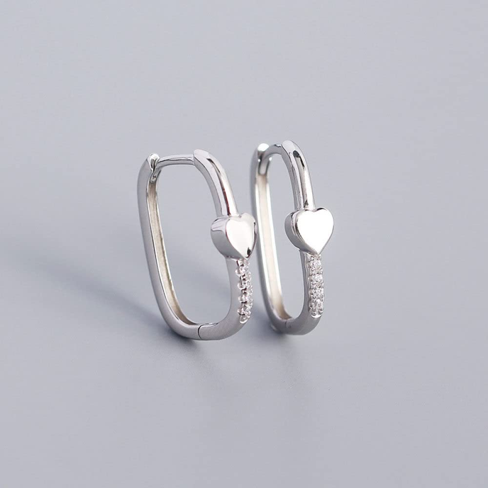 MIVY Pendientes Tous Mujer,Pendientes De Aro De Plata De Ley 925 para Mujer Pendientes De Aro De Corazón De Melocotón De Circón En Forma De U Pendientes De Aro Rectangulares Grandes De Color Plata Joy