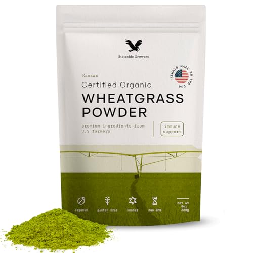 Stateside Growers Organic Wheatgrass Powder - 100% Whole-Leaf Powder for Energy Detox & Immunity Support - Rich in Immune Vitamins Fibers and Minerals - Vegan-Friendly Raw & Gluten-Free (8 Ounce)