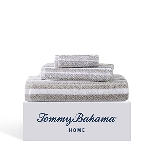Tommy Bahama - Bath Towels Set, Highly Absorbent Cotton Bathroom Decor, Fade Resistant, Oeko-Tex Certified (Ocean Bay Grey, 3 Piece)