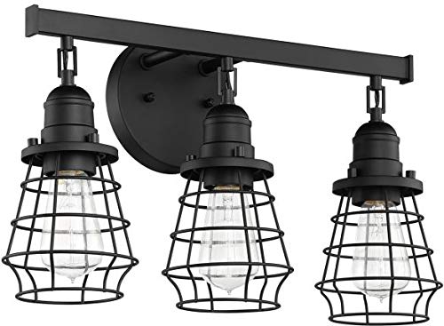 Best Deal 🛒 Craftmade 50603-FB Thatcher Vintage Industrial Metal Wire Cage Vanity Bath Lighting, 3-Light 300 Watts, Flat Black