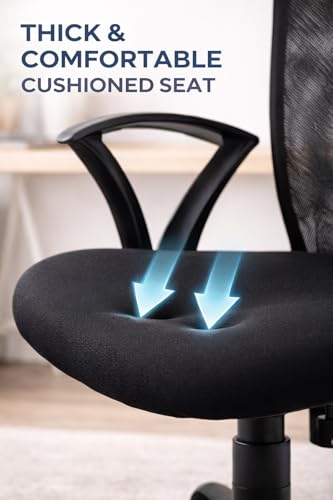 Image of Office Arm Chair with Metallic Frame, Mesh Back, Nylon Base, and Adjustable Handle, Cushion Fabric (Black)