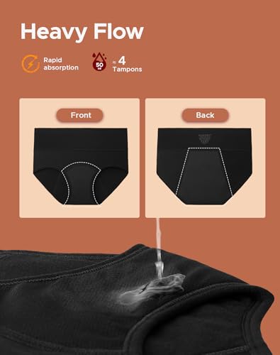 Image of INNERSY Period Underwear for Women Heavy Flow High Waist Cotton Leak Proof Postpartum Menstrual Panties 3-Pack