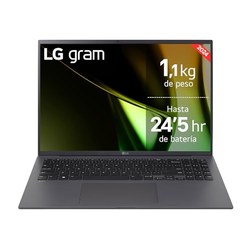 LG gram 16Z90S-G.AD76B - Portátil Ultraligero de 40.6 cm (16') 2560x1600, Panel IPS Antirreflejo, Intel Core Ultra 7, 32 GB RAM, 512GB SSD, 1.199 g, Batería 24.5 Horas, Windows 11 Home, Gris Carbón