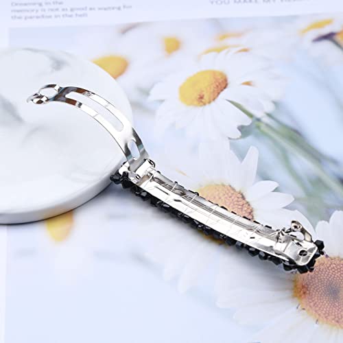 Aneneiceera Crystal Fashion Hair Clip Barrette Rhinestone Silver Hair Barrette Clips Bling Bridal Headwear Head Clip Headpieces Crystal Bride Hair Accessories for Women and Girls (Black) - Image 4