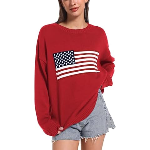 Ugerlov Women's Oversized American Flag Sweater Cover