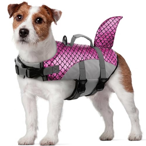 kuoser Dog Life Jacket, High Flotation Dog Life Vest for Swimming, Boating and Water Safety, Shark Puppy Swimsuit Ripstop Pet Lifesavers with Durable