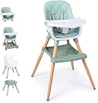 HONEY JOY Chaise haute bébé, 9 Dans 1 Chaise haute convertible pour bébés et tout-petits, Siège Booster à manger, Tabouret pour tout-jour w/5-Point Harnais de sécurité, facile à nettoyer et amovible PU Coussin & Bac (vert)