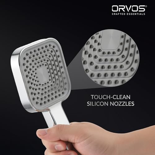 Image of Orvos Hand Shower Single Mode - Matrix, Square 4x4 inches, Chrome Plated With High Grade Korean ABS material from LG, Light Grey and Chrome Color, Head only, for high end luxury bathrooms