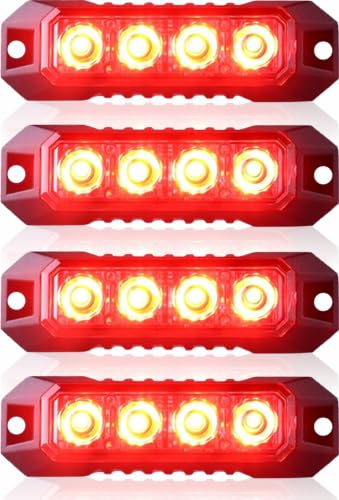 Nrgedzam 4PCS Red Strobe Lights Trucks Surface Mount Flashing Strobe Lights