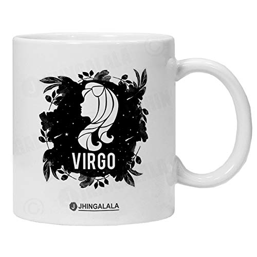 Jhingalala Taza de cerámica para café y té, signo del zodiaco Virgo, regalo para amigo, hermano, hermana para el día de la amistad y cumpleaños, 1 pieza, blanco, 325 ml