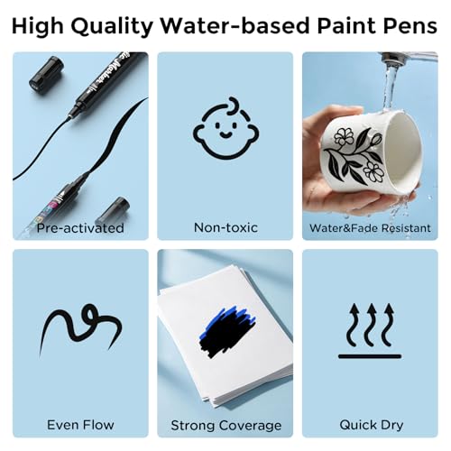 Image of Betem 2 Black Paint Markers for Glass, Dual Tip Acrylic Paint Pens