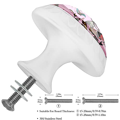 Boutons d'armoires ronds papillon rose pour tiroirs de meuble - 4