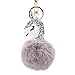 Produktbild Vikenner Einhorn Keychain Plüsch-Kugel Schlüsselanhänger Fluffy Schlüsselring Plüsch Pom Pom Ball Schlüsselband Auto taschenanhänger Dekor für Frauen Souvenir Geburtstagsgeschenk-Grau