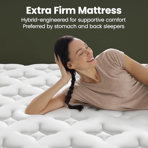 Image of BedStory Queen Size Mattress 14 Inch - Extra Firm Hybrid Mattress with Ultra Lumbar Support, Reinforced Edges & Motion Isolation - Fiberglass-Free Colchones Queen, CertiPUR-US