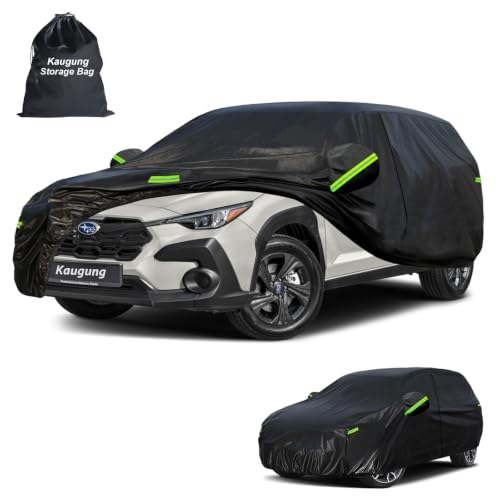 Image of Kaugung Car Cover Custom Fit for Subaru Crosstrek (2017-2025), 7 Layers Waterproof All Weather for Automobiles Full Exterior Cover Rain Sun Snow Protector with Door Zipper. Black
