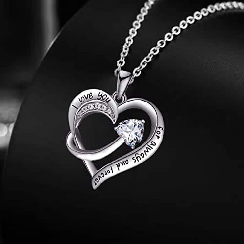 Emma Manor EM Love Heart Pendant Necklace for Women 18k White Gold Plated 5A Cubic Zirconia Engraved I Love You Jewellery Gift for Girls Wife - Image 3