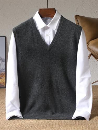 Wool Knitted Waistcoat Men's Winter V-Neck Loose Sleeveless Sweater Middle-Aged Elderly Casual Tops Thick Vest3