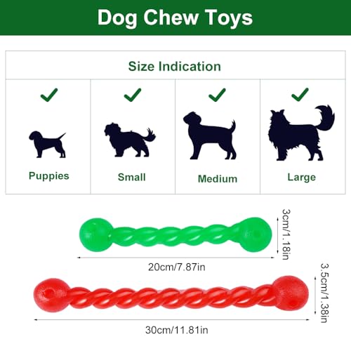 Orixo 2 Stück Hundespielzeug Für Zähne, Kauspielzeug Hund Unzerstörbar, Hundespielzeug Gummi, Gummi Spirale Kauknochen, Zahnungsstab Für Hunde, für Zähne Reinigen und Zahnfleisch Massieren (20/30cm)